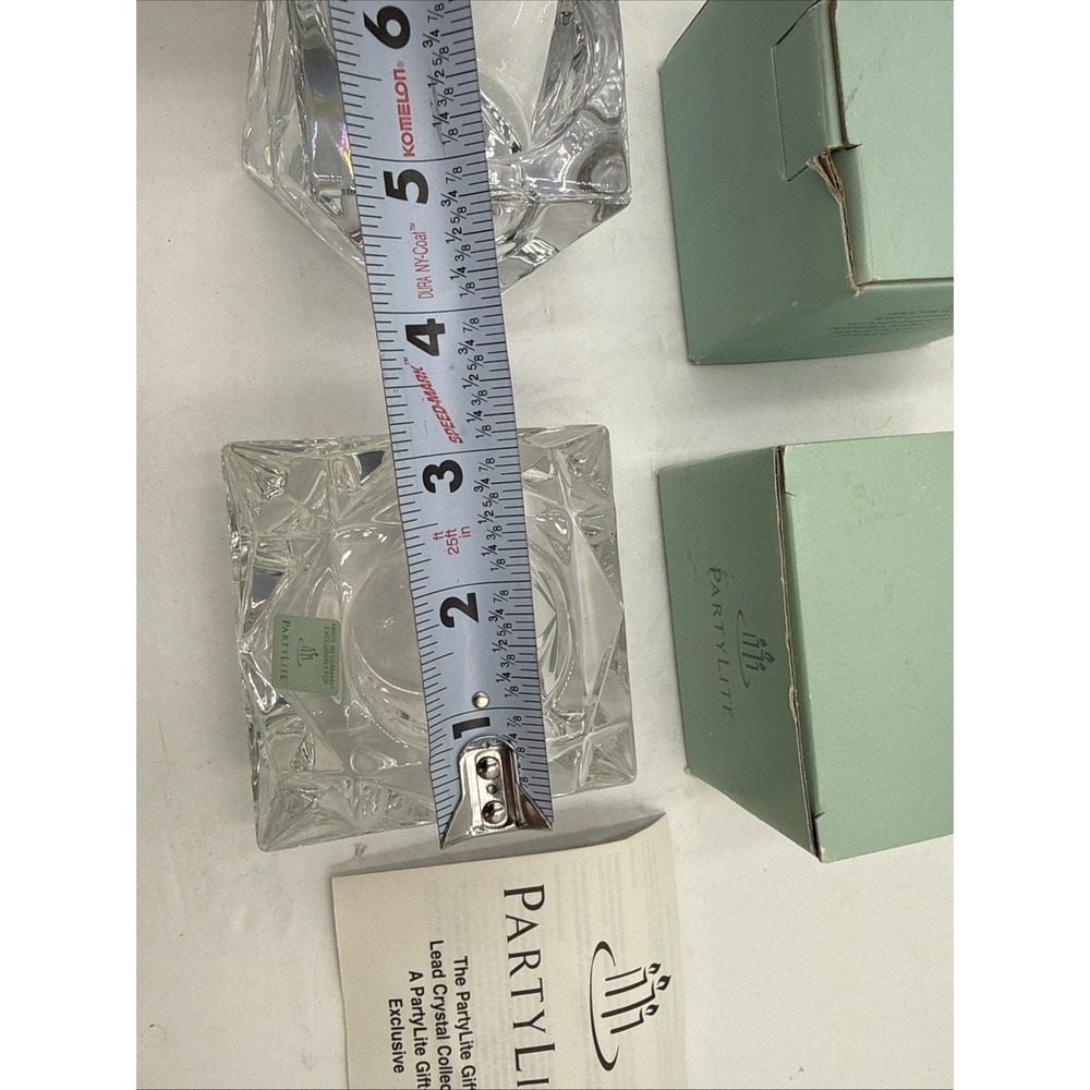 Lot Of 2 Partylite Quad Prism 24% Lead Crystal Glass Votive Candle Holder w/Box - Picture 7 of 8